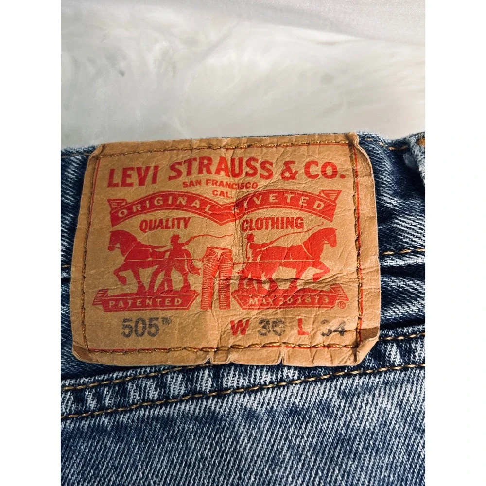 Levis 505 Regular Fit‎ Straight Leg Jeans Mens 36x34 Blue Denim Medium Wash